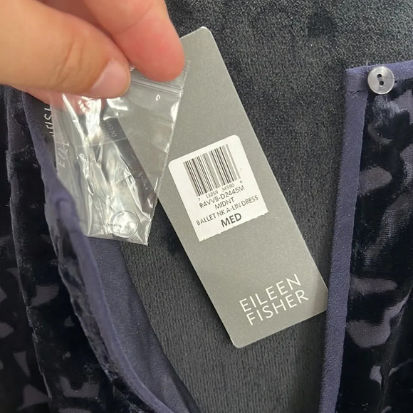 NWT Eileen Fisher Velvet Vines Burnout Blue Sleeveless Ballet Neck A Line DressM - Picture 10 of 11